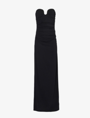 MAGDA BUTRYM Plunge-neck ruched stretch-woven maxi dress