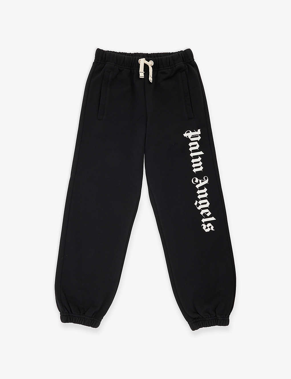 Shop Palm Angels Logo Text-print Cotton-jersey Jogging Bottoms 4-12 Years In Black