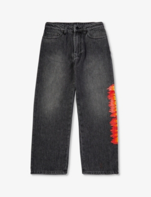 PALM ANGELS: Flame-print relaxed-fit denim jeans 8-12 years