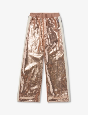 Palm Angels Sequin-embellished Stripe-detail Trousers In Bronze Pin