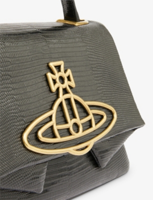 Shop Vivienne Westwood Sibyl Snake-embossed Leather Top-handle Bag In Black