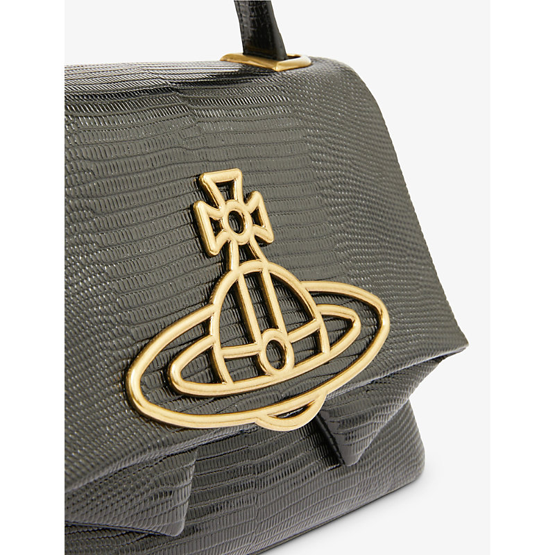 Shop Vivienne Westwood Sibyl Snake-embossed Leather Top-handle Bag In Black