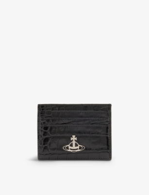 Vivienne Westwood Orb-logo Croc-embossed Leather Card Holder In Black