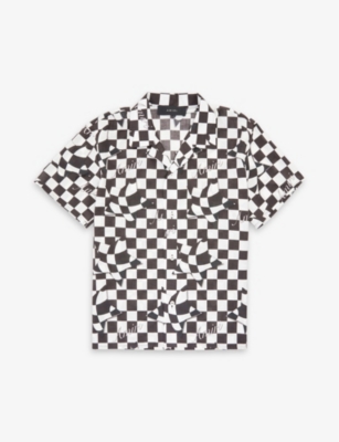 Amiri Kid's Checkered Logo-print Shirt In Black