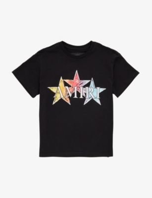 AMIRI AMIRI BOYS BLACK KIDS STARS AND LOGO-PRINT COTTON-JERSEY T-SHIRT 4-12 YEARS,68512423