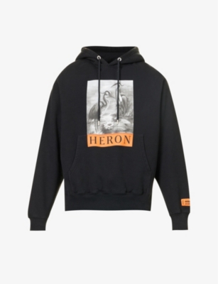 HERON PRESTON: Branded-print kangaroo-pocket cotton-jersey hoody