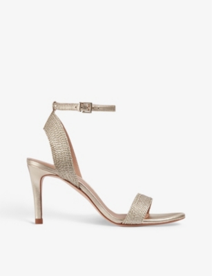 Shop Lk Bennett Ivette Textured-woven Metallic-leather Sandals In Gol-pale Gold