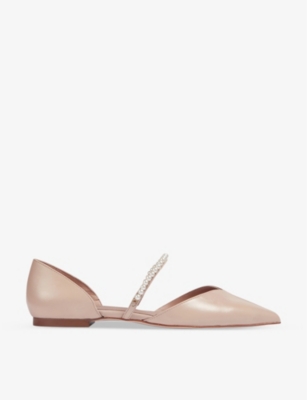 LK BENNETT: Ida faux-pearl-embellished pointed-toe leather pumps