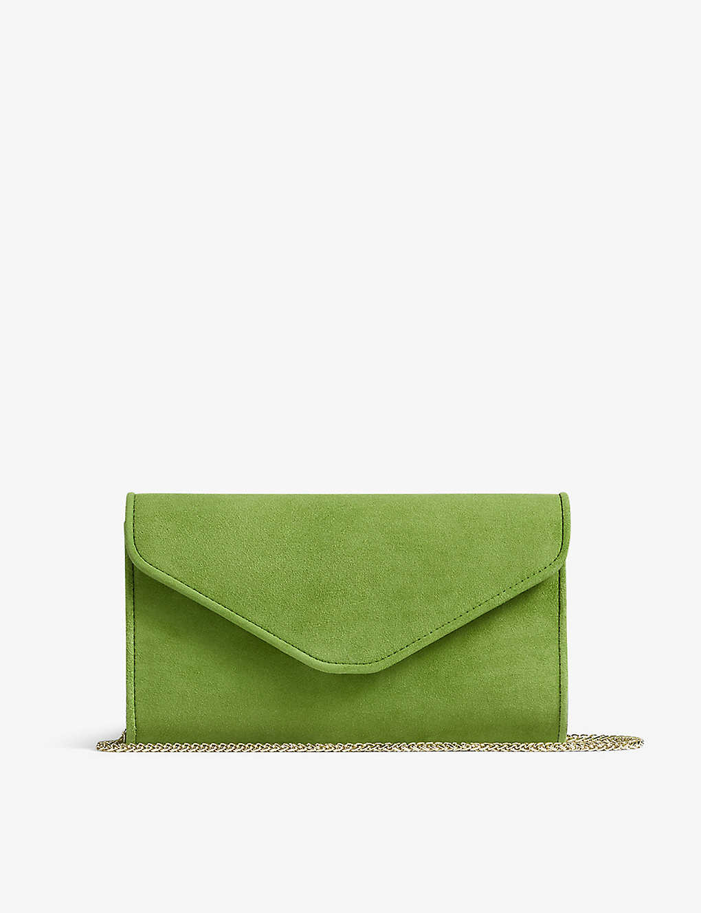 Lk Bennett Womens Gre-green Dominica Piped-trim Suede Envelope-clutch Bag