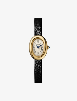 CARTIER: Baignoire 18ct yellow-gold and leather quartz watch