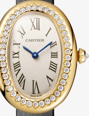 Cartier Mens  Baignoire Mini 18ct Yellow-gold And Leather Quartz Watch In Yellow Gold