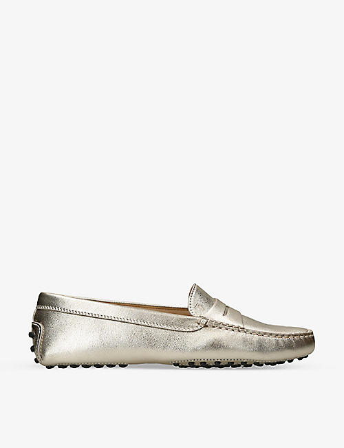 TODS: Mocassino Gommini metallic-leather driving shoes