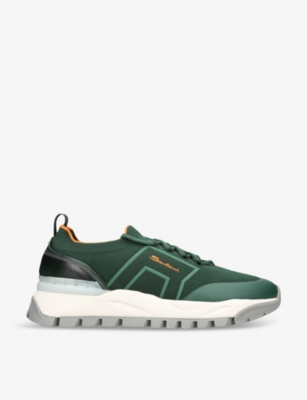 SANTONI - Tech-knit chunky-sole woven and leather low-top trainers ...