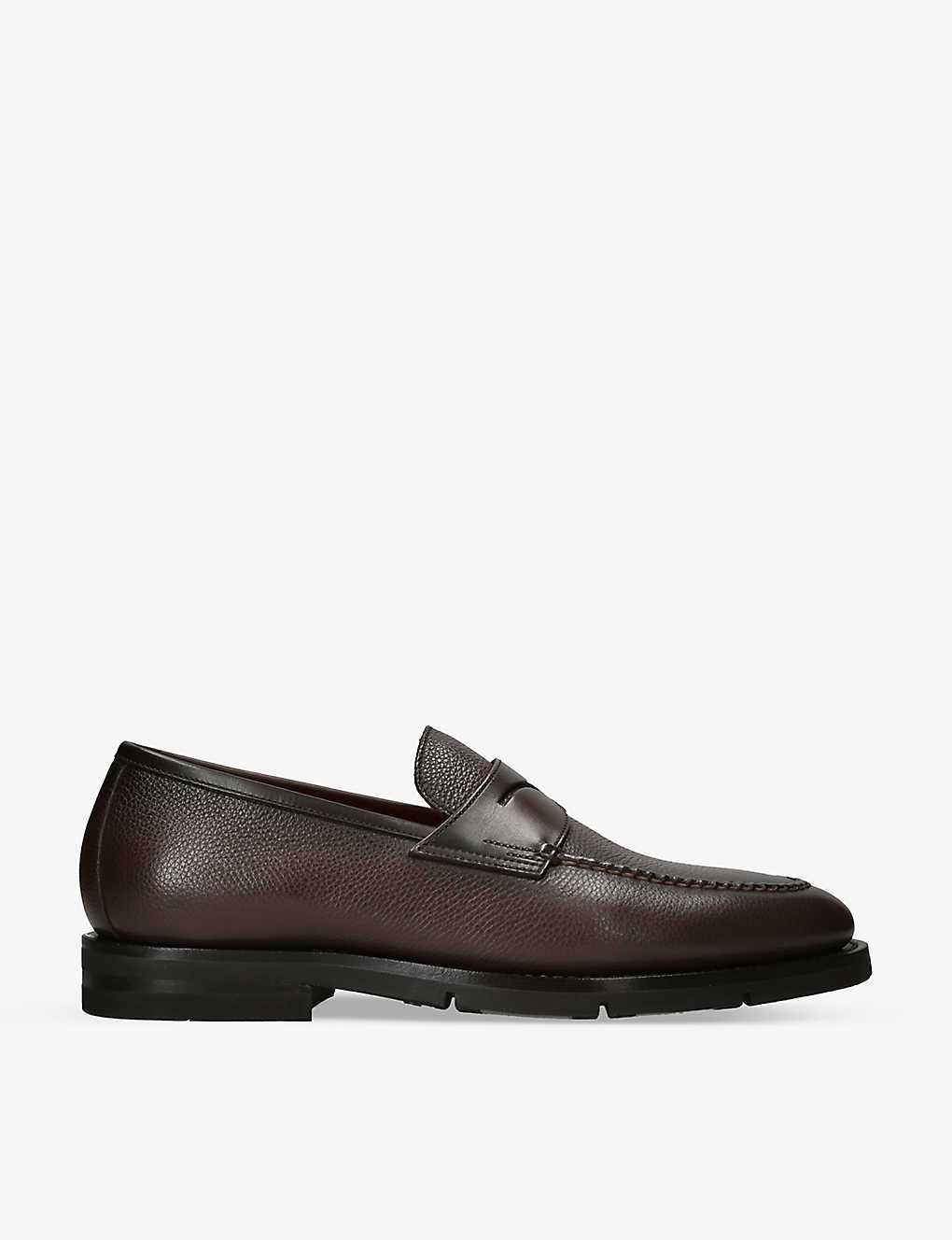 Santoni Calf Leather Loafers In Dark Brown