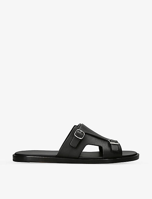 SANTONI: Double-buckle leather monk sandals