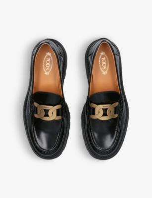 Shop Tod's Tods Women's Black Gomma Pesante Chain-embellished Leather Loafers