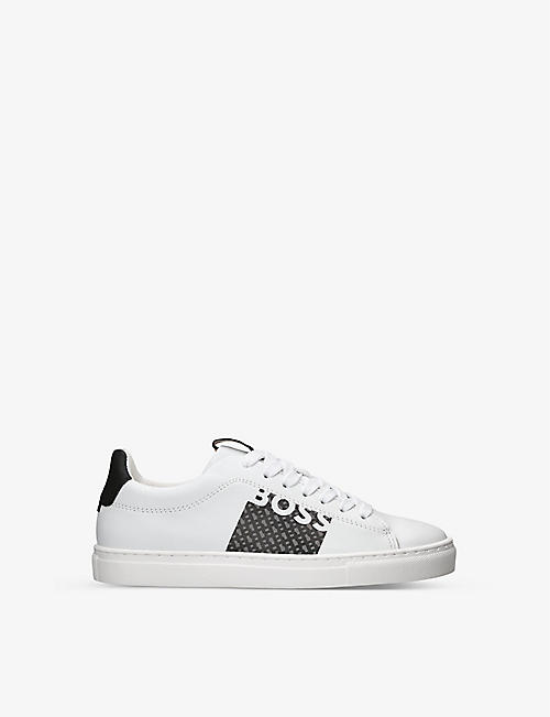 BOSS BY HUGO BOSS: Logo-print leather low-top trainers 9-12 years