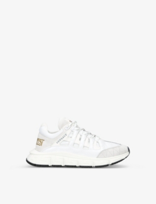 Versace Trigreca Logo-print Leather Low-top Trainers 8-10 Years In White/comb
