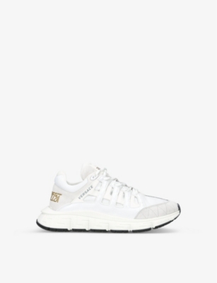 Shop Versace Boys White/comb Kids Trigreca Logo-print Leather Low-top Trainers 8-10 Years