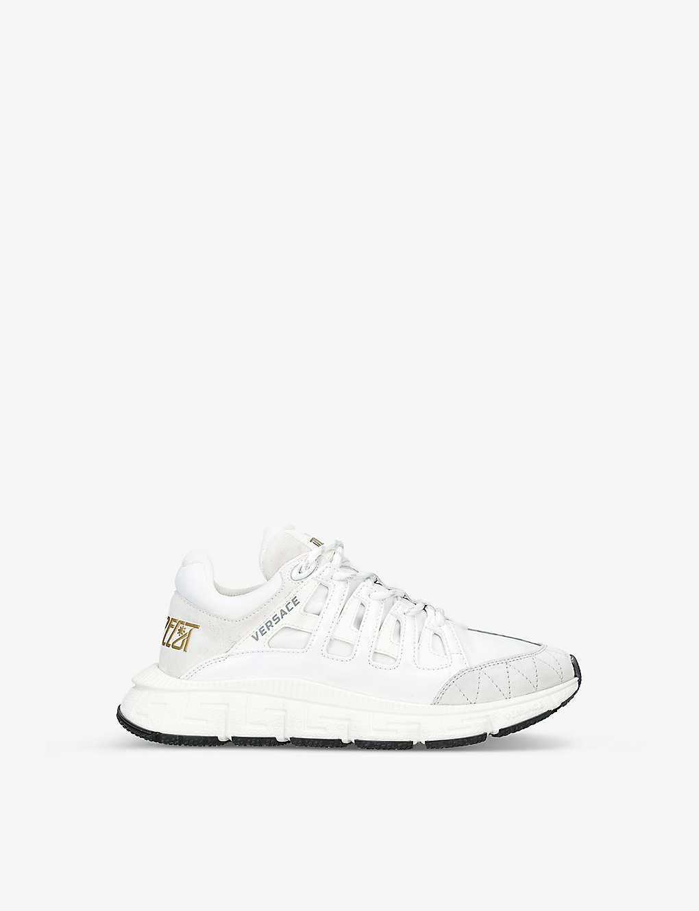 Shop Versace Boys White/comb Kids Trigreca Logo-print Leather Low-top Trainers 8-10 Years