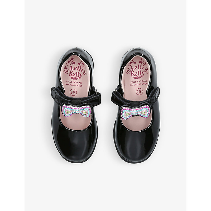 Shop Lelli Kelly Girls Black Kids Erin Crystal-encrusted Bow Patent-leather School Shoes 3-10 Years