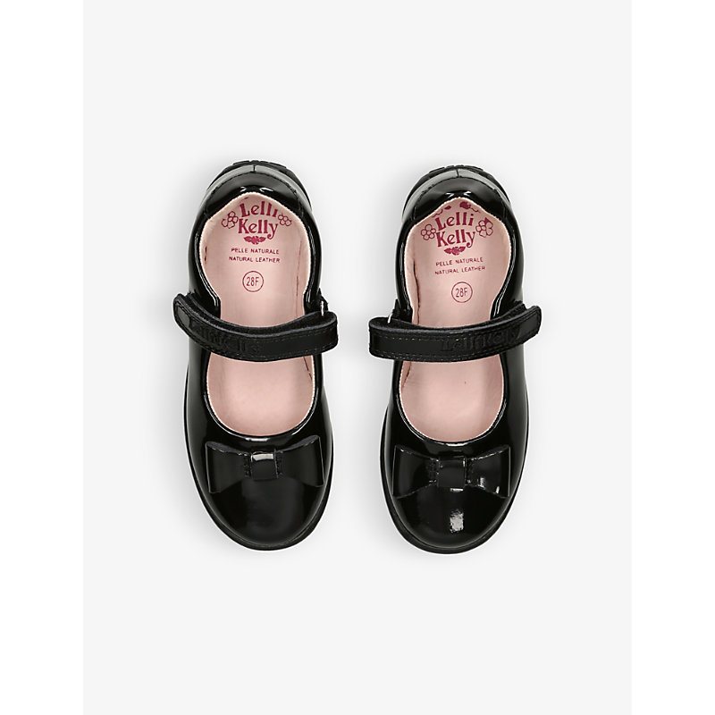 Shop Lelli Kelly Girls Black Kids Perrie Bow-embellished Patent-leather School Shoes 5-9 Years
