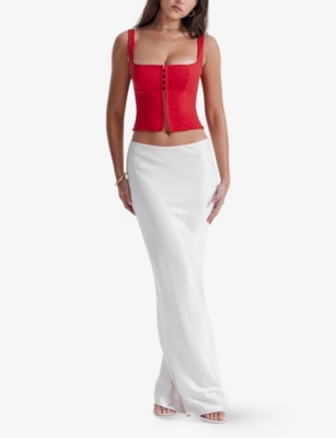 HOUSE OF CB: Pia square-neck stretch cotton-blend corset top