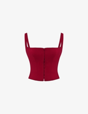 House Of Cb Womens Cherry Pia Square-neck Stretch Cotton-blend Corset Top