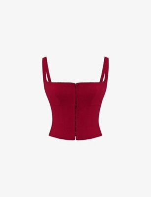 HOUSE OF CB - Pia square-neck stretch cotton-blend corset top