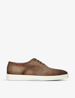 SANTONI SANTONI MENS BROWN ATLANTIS OXFORD CONTRAST-SOLE SUEDE LOW-TOP TRAINERS