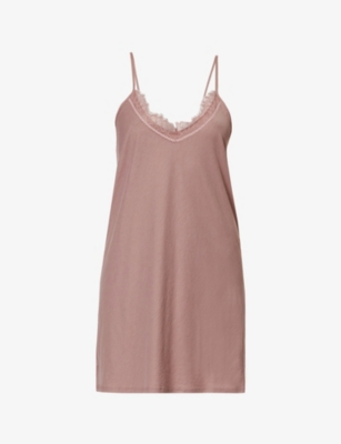 Skin Lace-trim Pima Cotton Slip In Mauve Mist