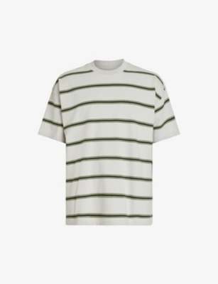 ALLSAINTS ALLSAINTS MEN'S GRY/GREEN/WSHD ARDEN STRIPE-PRINT RELAXED-FIT ORGANIC-COTTON T-SHIRT