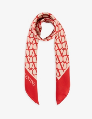 VALENTINO: Monogram-print contrast-trim silk scarf