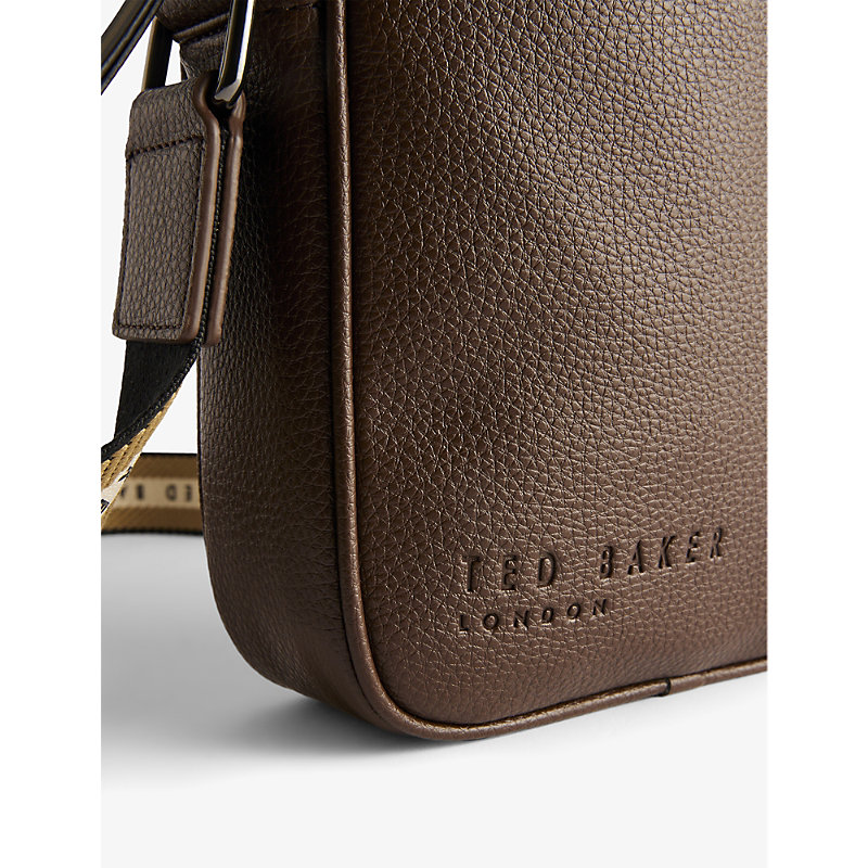 Shop Ted Baker Brn-choc Kiian Logo-embossed Faux-leather Cross-body Bag