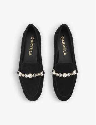 Shop Carvela Precious Crystal And Faux-pear Suede-leather Loafers In Black