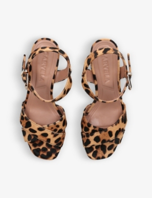 Shop Carvela Women's Beige Comb Serafina Leopard-print Heeled Leather Sandals
