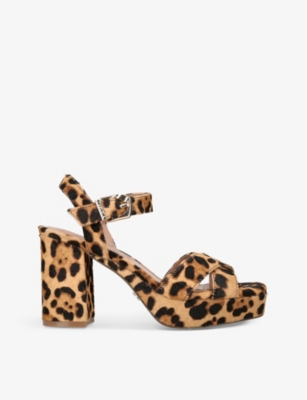 Carvela Womens Beige Comb Serafina Leopard-print Heeled Leather Sandals