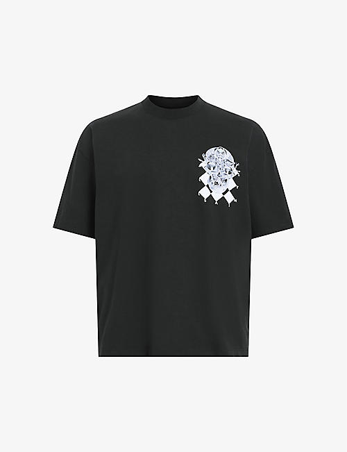 ALLSAINTS: Grid graphic-print organic-cotton T-shirt