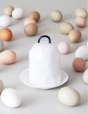 FELDSPAR: Cobalt hand-painted bone-china cloche 13cm x 13cm