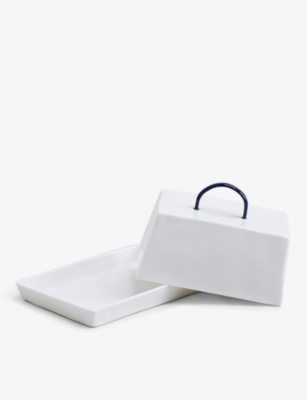 FELDSPAR: Painted-handle bone-china butter dish 9.3cm