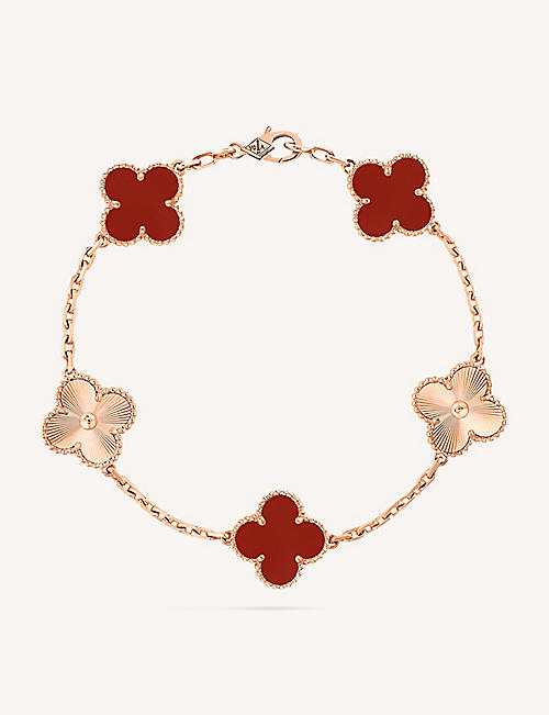 VAN CLEEF & ARPELS: Vintage Alhambra 18ct rose-gold and carnelian charm bracelet