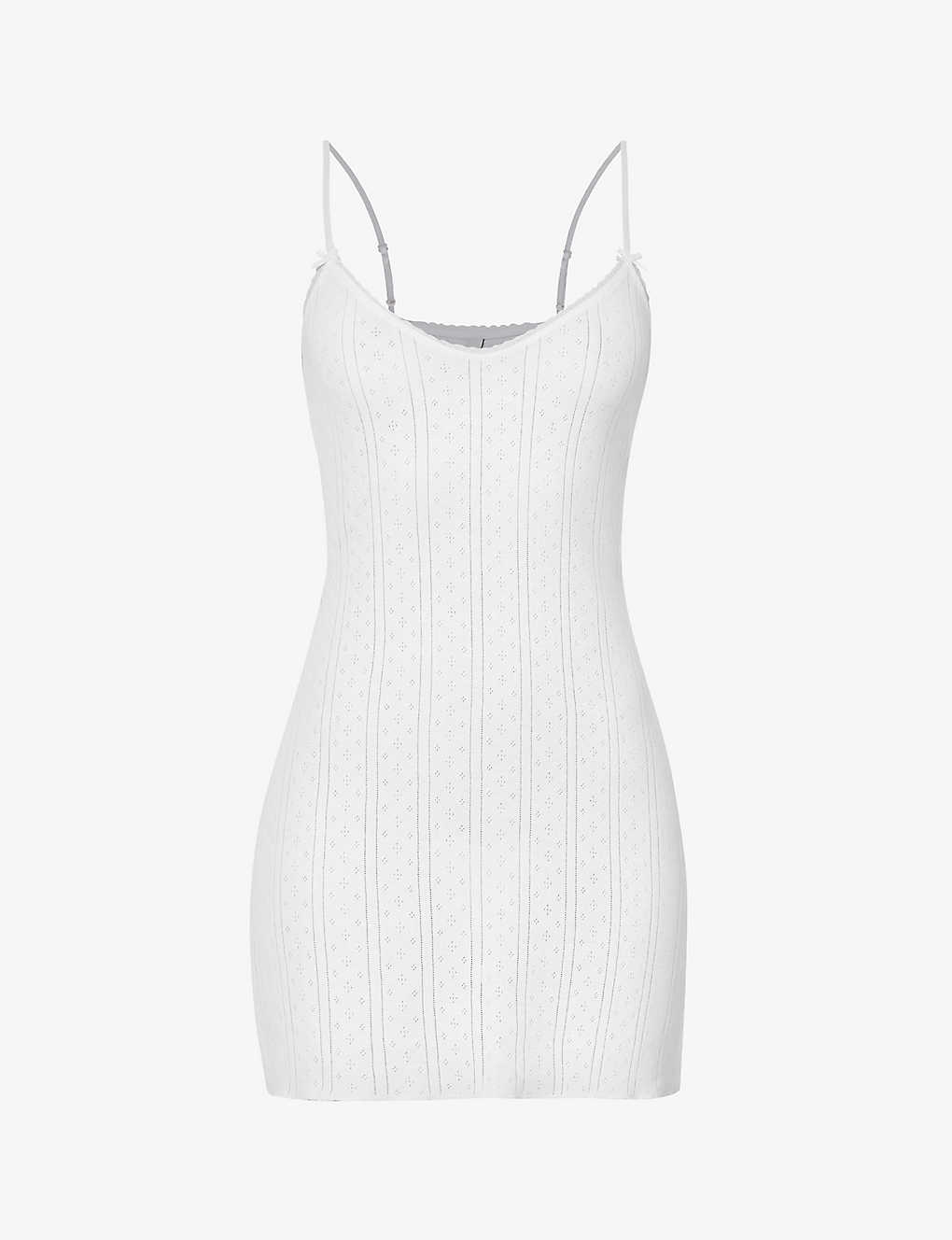 Cou Cou Intimates Womens 001 White Pointelle Sleeveless Organic-cotton Mini Dress