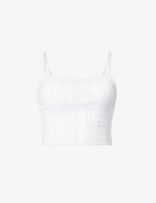 COU COU INTIMATES: Pointelle cropped organic-cotton top