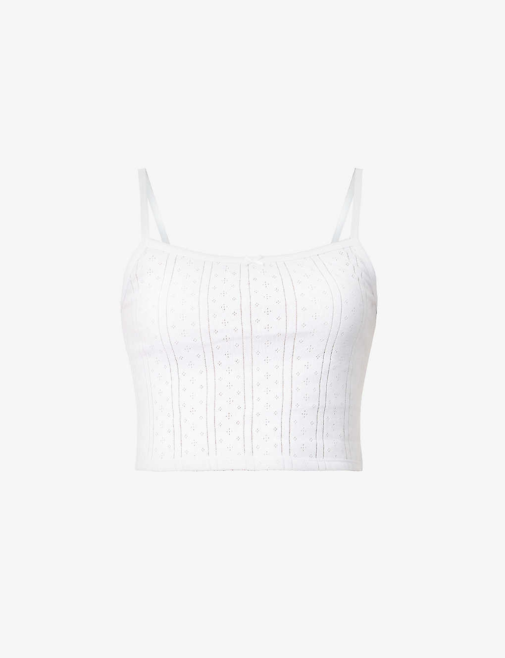 Cou Cou Intimates Womens 001 White Pointelle Cropped Organic-cotton Top