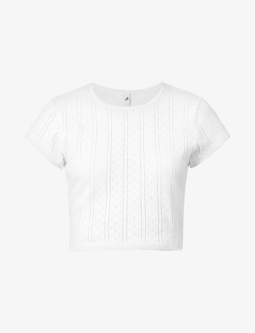 Shop Cou Cou Intimates Women's 001 White The Baby Tee Pointelle Organic-cotton T-shirt
