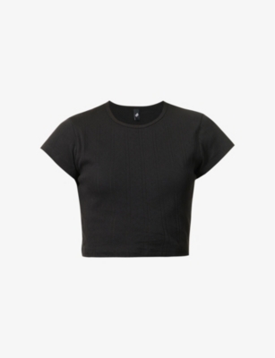 Shop Cou Cou Intimates Women's 2black Pointelle Slim-fit Organic-cotton T-shirt