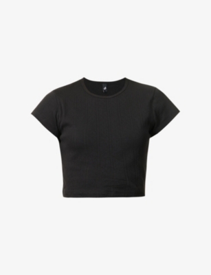 Cou Cou Intimates Womens 2black Pointelle Slim-fit Organic-cotton T-shirt In Black