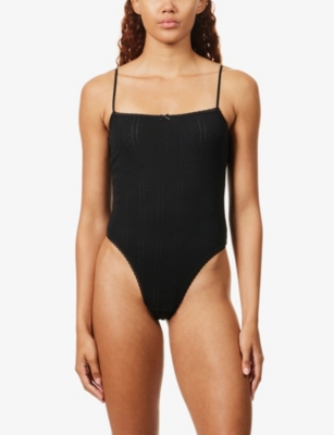 Shop Cou Cou Intimates Women's 2black The Bodysuit Pointelle Organic-cotton Body