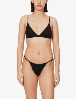 Cou Cou Intimates Womens 2black Pointelle Organic-cotton Triangle Bra In Black