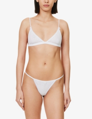 Cou Cou Intimates Womens 001 White Pointelle Mid-rise Organic-cotton Thong In 001 White